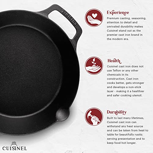 Image of Cast Iron Skillet - 10 inch-Inch Dual Handle Frying Pan + Silicone Handle Holder Covers + Pan Scraper - Pre-Seasoned Oven, Grill, Fire, BBQ, Stovetop, Induction Kitchen Cookware - Indoor /Outdoor Use
