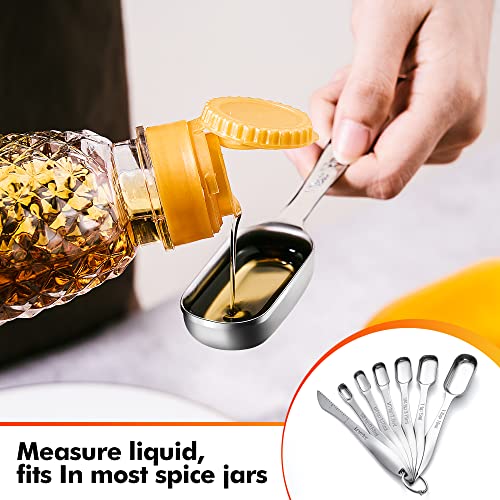 Rainspire Heavy Duty Measuring Spoons Set Stainless Steel, Metal Measuring Cups And Spoons Set For Dry Or Liquid, Fits In Spice Jar, Home Gadgets Kitchen Gadgets, Set Of 7 Including Leveler #TOP3