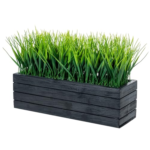 MyGift 14 Inch Artificial Green Grass Plant in Vintage Black