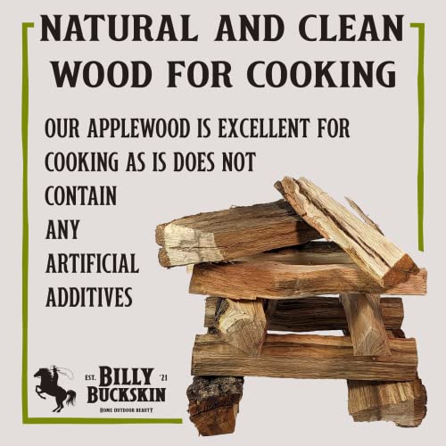 18 LB. Applewood Cooking Firewood Log, 1 LB. 100% Natural Apple Wood Chips Flavor, Fatwood Fire Starter Sticks Included for Outdoor Cooking, Smoking, Grilling, Camping & Fire Pit by Billy Bucksin Co.