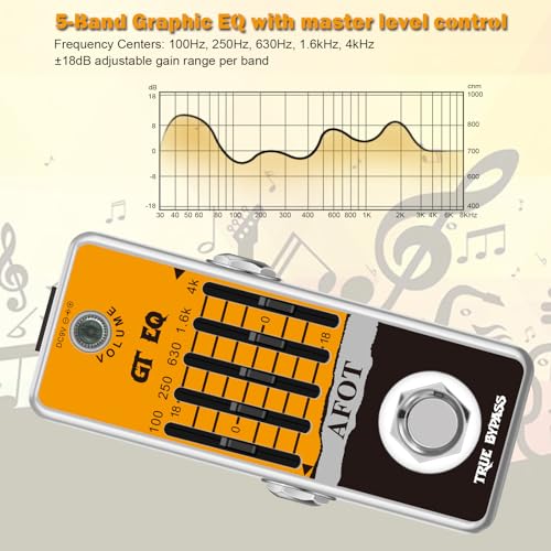 AFOT Guitar EQ Pedal, 5 Band GT EQ Pedal Electric Guitar Equalizer (100Hz 250Hz 630Hz 1.6kHz 4kHz) Provides ±18dB for Each Band EQ Seeker for Guitar,Mini Size True Bypass - Thumbnail 4