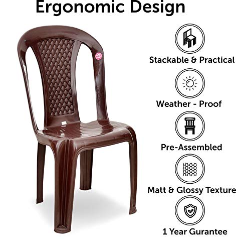 Image of AVRO FURNITURE|1101 Plastic Chair|Set of 4|Matt and Gloss Pattern |Plastic Chairs for Home, Living Room|Bearing Capacity up to 200Kg | Strong and Sturdy Structure |1 Year Guarantee, Brown