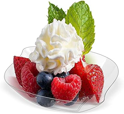 Kingrol 100 Count Mini Dessert Plates, Clear Disposable Plates for Cakes, Desserts, Appetizers, Snacks, Tastings, 4.5 x 3.62 x 0.87 Inch