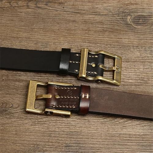 Men Leather Belt Genuine Cowhide Smooth Brass Buckle Strap4