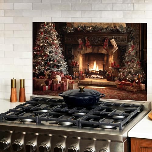 Image of Christmas Fireplace Backsplash Peel and Stick, 35.4x23.6 in