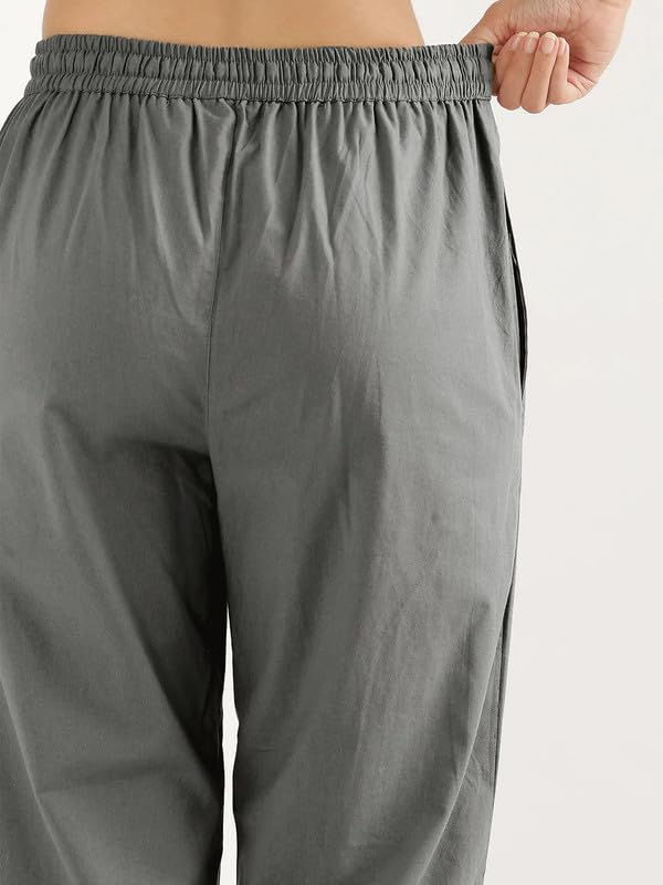 Image of SAADAA Cotton Straight Pants for Women | Breathable Everyday Wear Trousers | Drawstring, Deep Pockets & Elastic Waistband | Casual & Comfortable Fit