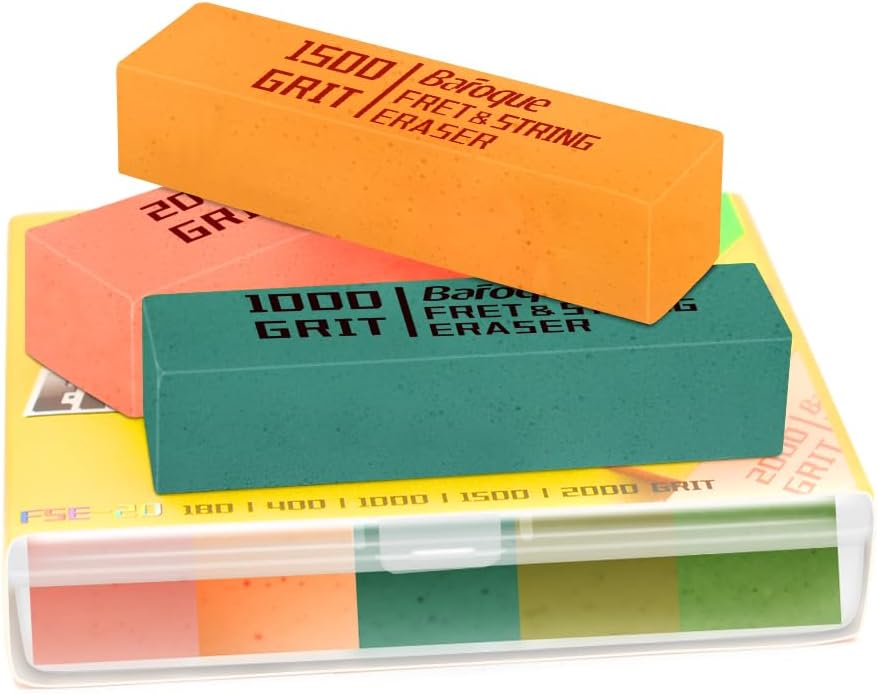 5pcs Fret Erasers Grits, Fret Polishing Cleaner & Masking Tape, Guitar Fret Polishing Abrasive Rubber Blocks Tool, Clean Fret Wire/String/Metal(180& 400& 1000& 1500& 2000 Grit)