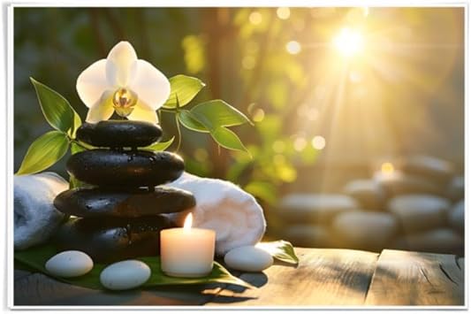 CCWORKERRY Zen Canvas Wall Art Black Zen Stones Pictures Orchid Wall Decor Spa Candles Art Prints Serene Bathroom Office Meditation Decor Unframed 28.00" x 42.00"