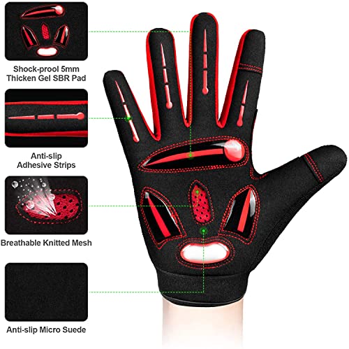 Cycling Gloves Bike Gloves Biking Gloves For Men Women,Touchscreen Full Finger Shock-Absorbing Mountain Bike Gloves,5Mm Gel Pads Mtb Road Bicycle Gloves For Running,Hiking,Outdoor Sports-Red-M #TOP1