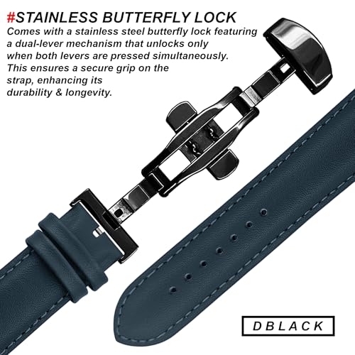 Image of DBLACK ''NAGATA3'' Leather Watch Strap with Butterfly Lock, Minimalist Design Watch Belt / / For 18mm, 20mm, 22mm, or 24mm Watch Band (Choose Your Size & Color)