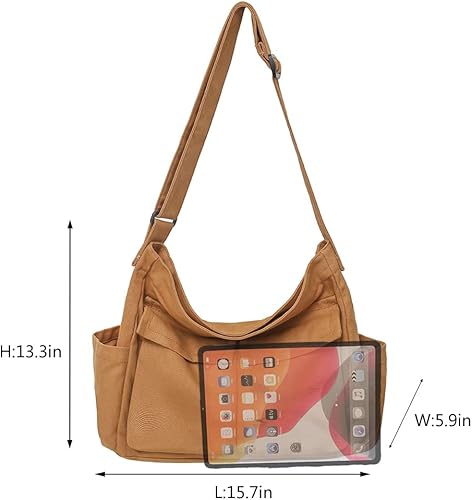 Miniatura 5 de Bolso bandolera de lona con broches y colgante, lindo, para mujeres y niñas, bolso de hombro casual, estético, para la escuela