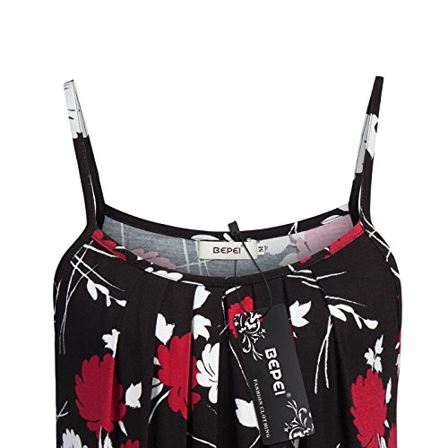 Bepei Womens Summer Basic Tops,Happy New Year 2023 Loose Casual Pleated Flowy Sleeveless Camisole Tank Black Red M #TOP2