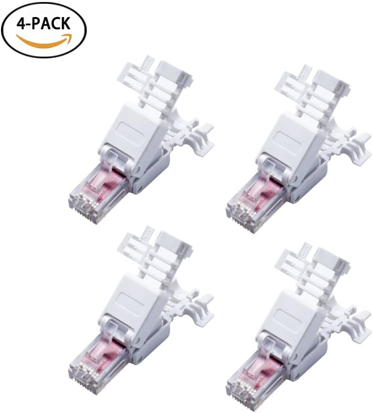 Elanx Cat5e/Cat6 Ethernet RJ45 Connector, Tooless Easy Snap in 8P8C Network Connector Modular Plug, AWG 22 to AWG 26, Ethernet Tool-Free Crimp Connectors Clamshell for T568A/T568B (4PACK)