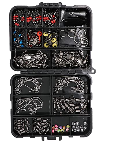 SUPERTHEO Fishing Accessories Kit with Hooks Bass Casting Sinkers Fishing Swivels Snaps Sinker Slides Fishing Line Beads Fishing Set with Tackle Box Lanyard (158pcs Swivels) - Thumbnail 6