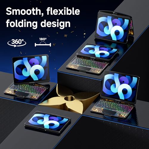 Image of Clear Keyboard Case for iPad Air 11 Inch (M4 /M3 /M2, 2026 /2025 /2024) / iPad Air 5th /4th Generation 10.9 inch / iPad Pro 11 inch 1st /2nd /3rd /4th, Trackpad, Pencil Holder, 7-Color Backlit, Rotatable,Black