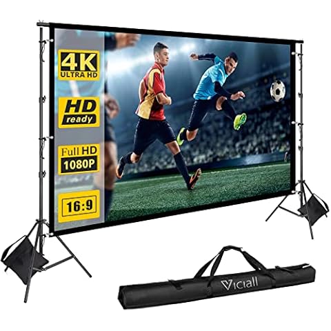 Projector Screen with Stand - VICIALL 120 inch Indoor Outdoor Projector Screen - 16:9 HD 4K Thickened Wrinkle-Free Movies Screen with Carry Bag for Home Theater Camping Travel Recreational Events Cover