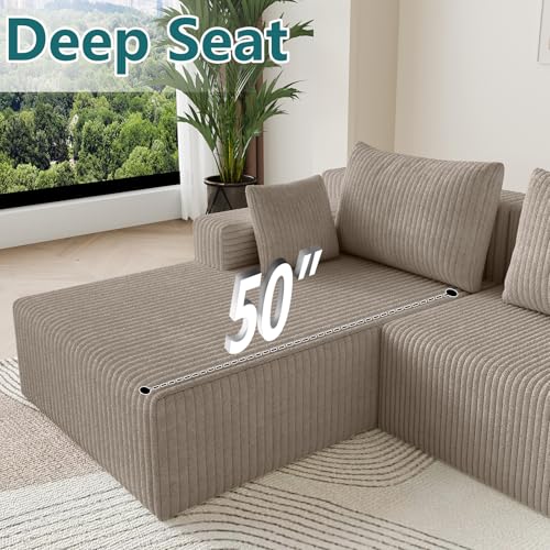 Image of 107 inch U-Shape Cloud Couch, Modern Modular Sectional U-Shape Sofa, Corduroy Boneless Couch Upholstered Couches Deep Seat Sleeper Chaise Longue for Living Room, No Assembly Required,Camel
