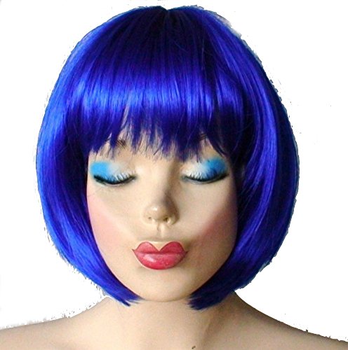 ASX Design Full Fringe Short Bob Hairstyle Cosplay Full Play Wig Shiny Blue