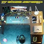 Schreibtisch Gaming Tisch mit Regal, Eckschreibtisch mit USB-Ladeanschluss und Steckdose, 120cm Computertisch L Form, PC Tisch für Büro, Heimbüro – Bild 4