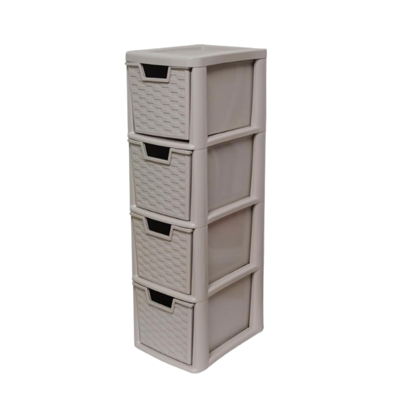 KYY'Z Rattan Effect Drawer Plastic Storage Organizer- Multipurpose Storage Drawer Unit Home Kitchen Office School Garage Bedroom Bathroom Stationery Toys 25Dx19Wx 62Hcm (Mushroom, 4 Tier)