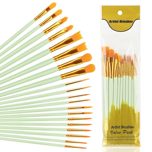 20pcs Pinceles para Pintura,10 Unidad tamaños Diferentes,para Acuarela, óleo, Cara, Dibujo de líneas, para Artistas, Adultos,para Pinturas Acrílicas,