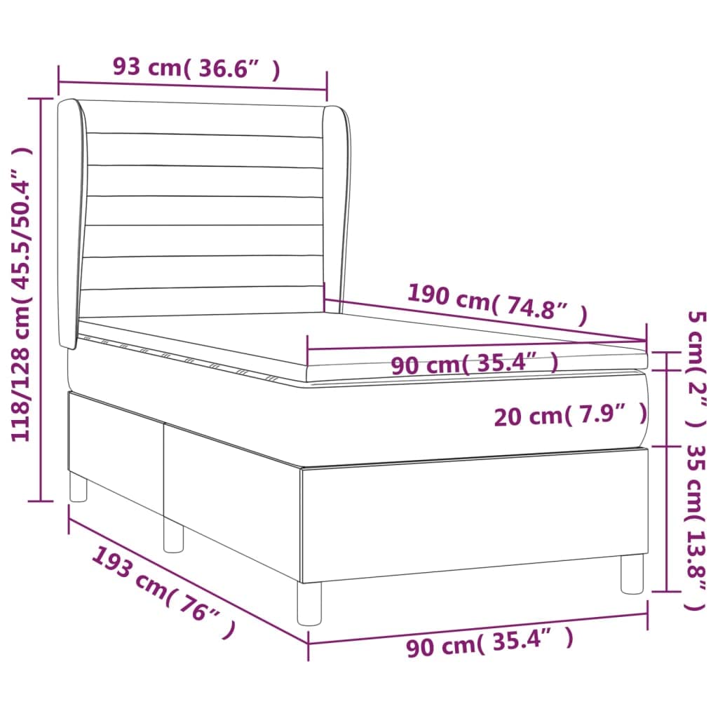 tkanina z regulowanym zagłówkiem kontynentalne taupe 90x190 cm | Łóżko kontynentalne z materacem sprężynowym taupe 90x190 cm tkanina z regulowanym zagłówkiem