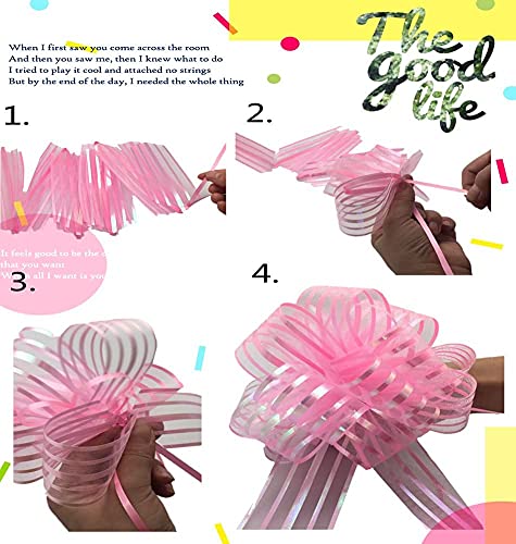 FQTANJU Pull Bow, Large, Organza, 6 Inches, Pink, 5 Pieces by FQTANJU - Image 4