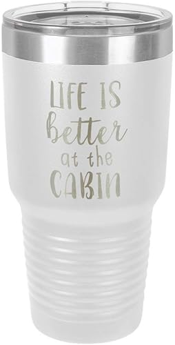 Life is better at the cabin Vaso de 30 onzas con pajita y tapa superior deslizante  Taza de viaje de acero inoxidable  Comparar con Yeti Rambler