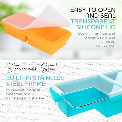 Image of XOMOO Silicone Freezer Tray With Lid-Soup Freezer Container molds-2-cup Extra Large Ice Cube Tray-makes 4 perfect 500ml portions cubes, For freezing soup,stews,sauces.Oven&Dishwasher-Safe(2-Pack)