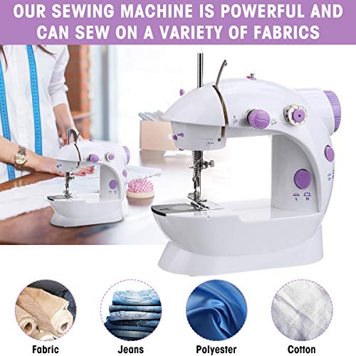 CHARMINER Sewing Machine with Extension Table, Household Adjustable 2-Speed 2-Thread Mini Sewing Machine, Portable Electric Sewing Machine with Foot Pedal Great for Beginner (White)