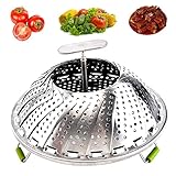 Amplia Gama Usos: La vaporera plegable se puede utilizar para cocinar al vapor verduras, mariscos, huevos, carnes, postres, comida para bebés, etc. Cuando no esté en uso, este vaporizador se puede retraer para colocarlo plano para un almacenamiento conveniente o como un filtro alimentos.