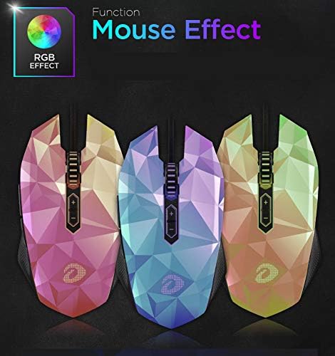 Three DAREU EM925 RGB mice displaying different RGB lighting effects