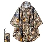 Rian c0de731 Hooded Rain Ponchos for Adult - Rain Coat and Rain Jacket with Waterproof Pocket and Zipper Suitable for Camping, Hiking, Travelling and Other Outdoor Activities, Camouflage Yellow