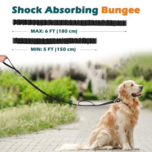 PetBonus Heavy Duty Taktische Hundeleine, 1,5m Bungee Hundeleine mit 2 Gepolsterten Griffen, Autosicherheitsgurt, No Pull Trainingsleine für Große und Mittlere Hunde (Schwarz)