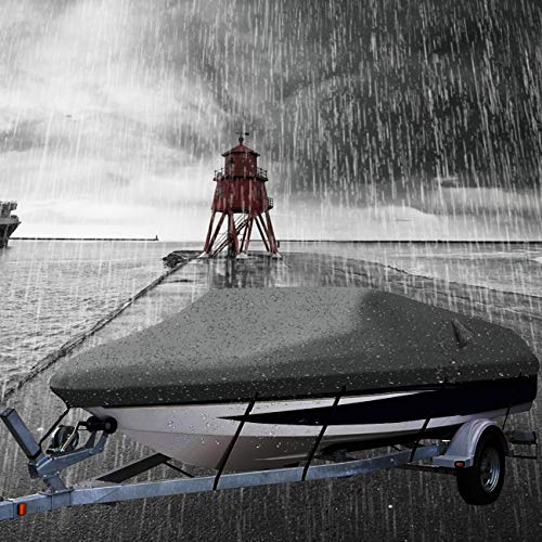 Ogrmar Heavy Duty Trailerable Waterproof Boat Cover With 2 Air Vent Marine Grade Polyester Boat Cover Fits V-Hull,Fishing Boat,Tri-Hull, Bass Boats,Pro-Style Cover (17-19Ft, Grey) #TOP6