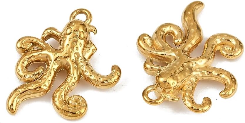 DanLingJewelry 20Pcs Stainless Steel Octopus Pendants Ocean Theme Golden Sea Animal Charms for DIY Necklaces Bracelets Jewelry Making - Image 3
