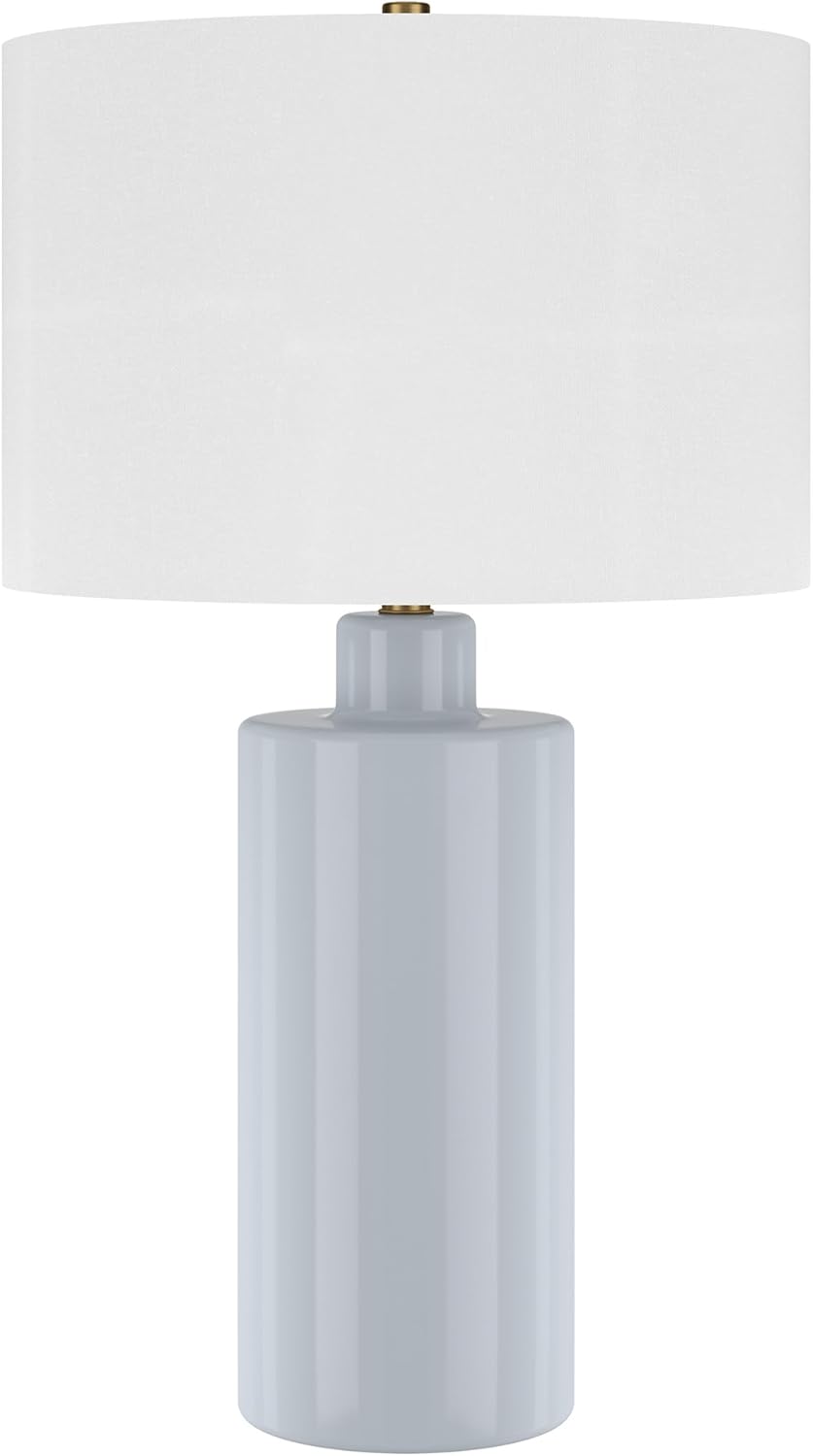 Henn&Hart 25" Modern 1-Light Table Lamp with White Fabric Drum Shade for Living Room, Bedroom, or Office, Powder Blue