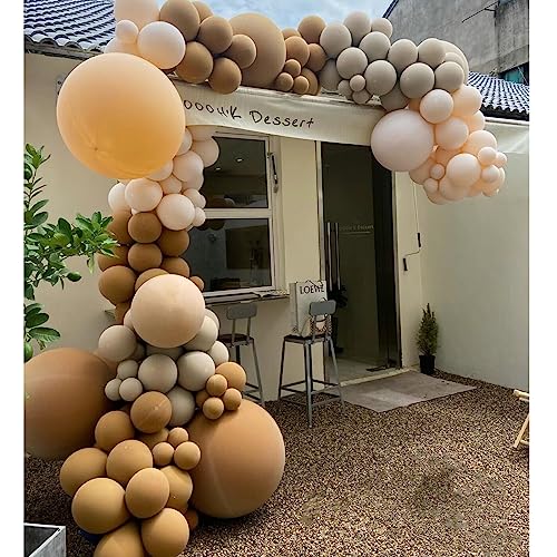 Image of 412pcs Brown Balloon Garland Arch Kit 18 12 10 5 Inch Different Sizes Matte Rretro Latex light brown Balloons for Baby Shower Birthday Wedding Graduation Anniversary Party Decoration