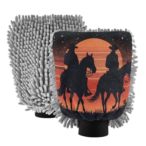 Hezely Western Cowboy Car Wash Mitt, 2PK Scratch Free Lint-Free for Car Washing and Detailing