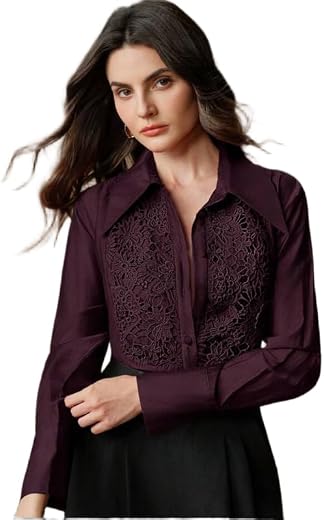 Pataka Devi Women Pure Cotton Formal Shirt with Tonal Lace Detailing, Soft Breathable Fabric, Regular Fit Office Wear Top ...