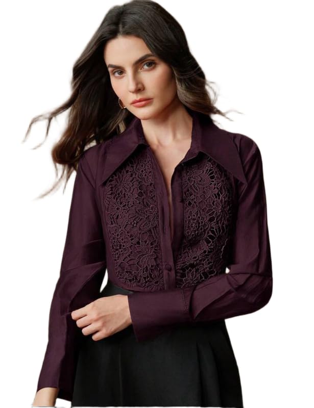 Pataka Devi Women Pure Cotton Formal Shirt with Tonal Lace Detailing, Soft Breathable Fabric, Regular Fit Office Wear Top ... - Review, Price and Buying Guide