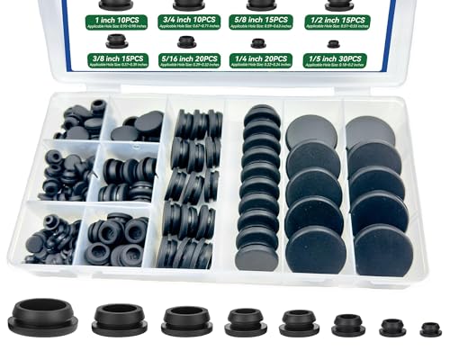 135Pcs Black Silicone Rubber Plugs for Round Holes Grommet Kit, 8 Assorted Sizes (1