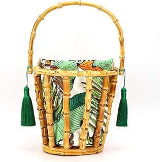 Bolsa de mão de bambu com alça de mão, borla, bolsa de bambu, bolsa de mão, bolsa de balde, bolsa de praia oca para férias