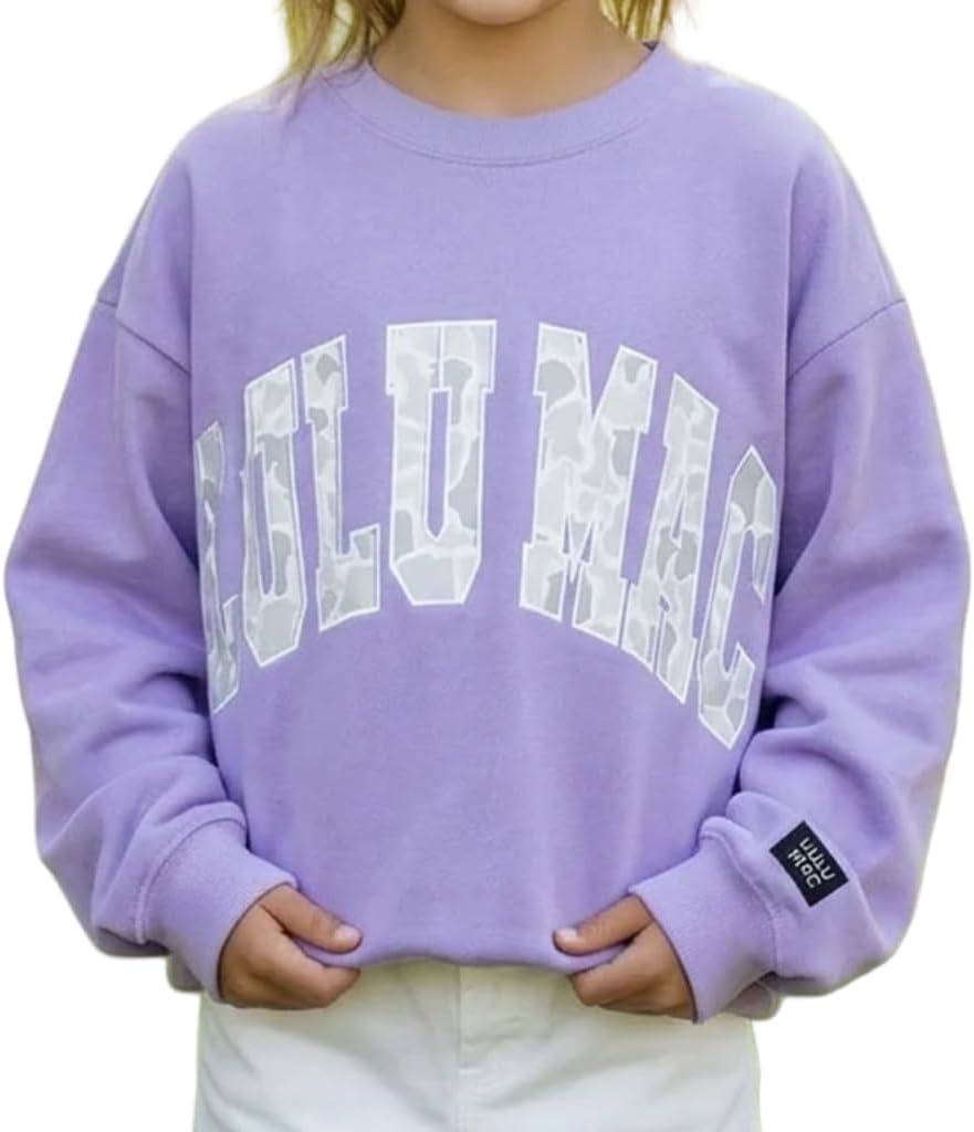 LULU MAC White Camo Puff Applique Sweatshirt Sweat Shirt T-Shirt - Youth Kids