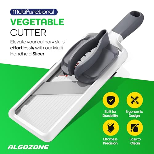 Premium Grip Handheld Mandoline for Kitchen - Adjustable 3-Function Thickness, Safety Hand Guard, Multi-Purpose Vegetable Chopper & Fruit Cutter, Cheese Slicer, Onion Potato Salad Food - Image 2