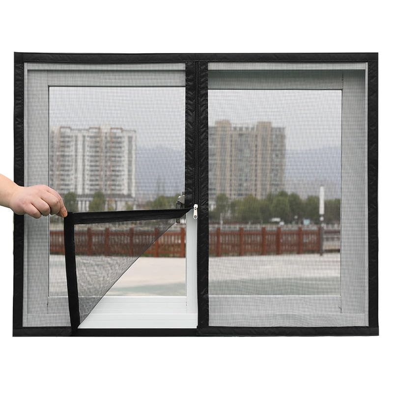 Autarky Pre-Stitched | Zipper Mosquito Net for Window | Size Height 100cm x Width 140 cms | Color-Black | Durable Mesh Fiberglass Net for Windows & Insect Nets with Strong Self Adhesive Hook Tape