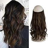 FESHFEN Extensiones de Hilo Invisible sin Clip de una pieza Halo extensiones de cabello secreto línea de pescado extensiones de pelo ondulado sintético 46cm 130g