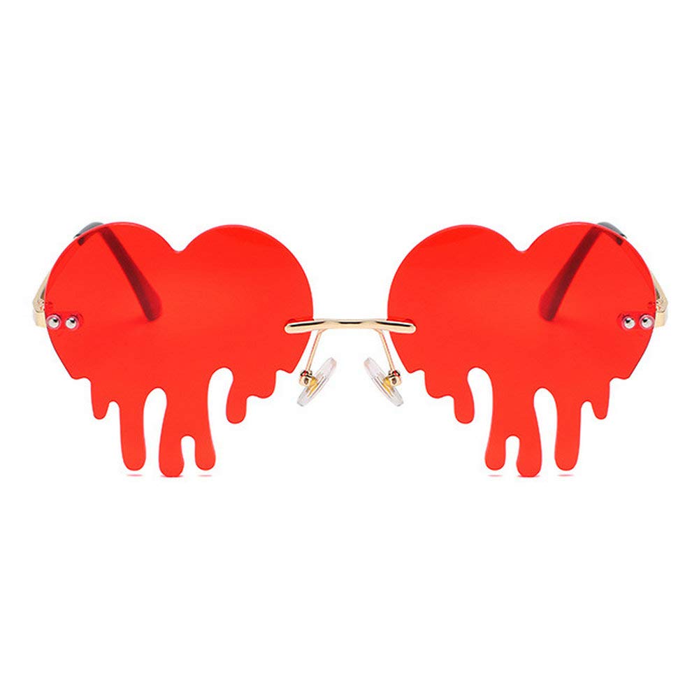 Fashion Unique Love Heart Tear Shape Sunglasses Women Colorful Rimless Eyewear Vintage Clear Ocean Lens Female Sun Glasses (red)