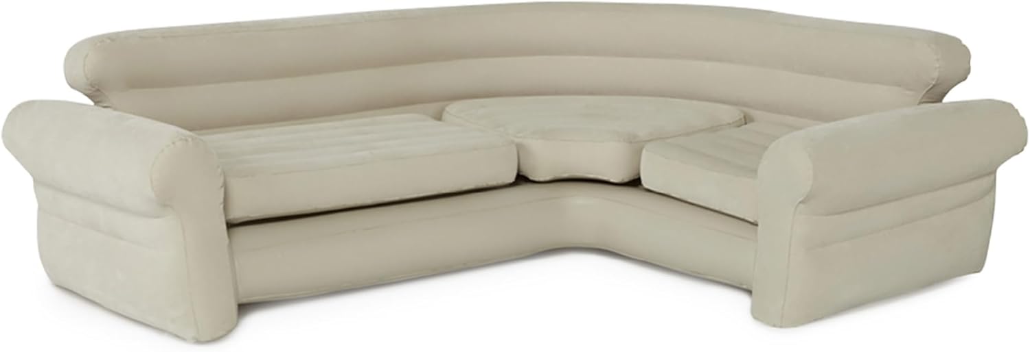 Intex Inflatable Corner Sofa, L-Shaped Couch with 880 lb. Weight Capacity, 2-in-1 Valve for Easy Indoor Setup, 101" x 80" x 30”