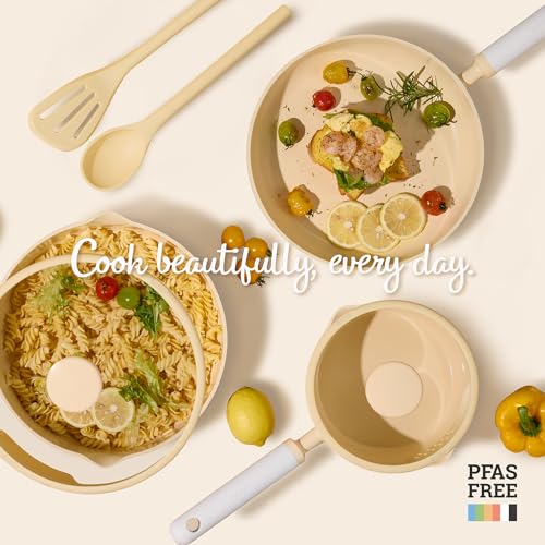 75% Off CAROTE 9pc Nonstick Ceramic Cookware Set, Yellow - Image 8